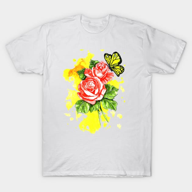 Butterfly And Rose T-Shirt by Dwaynehamiltonartist